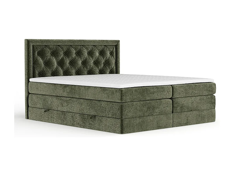 Boxspringbett aus Chenille-Stoff Aurelia - Matratze - Toppermatratze - 180x200 cm - olivenfarbe