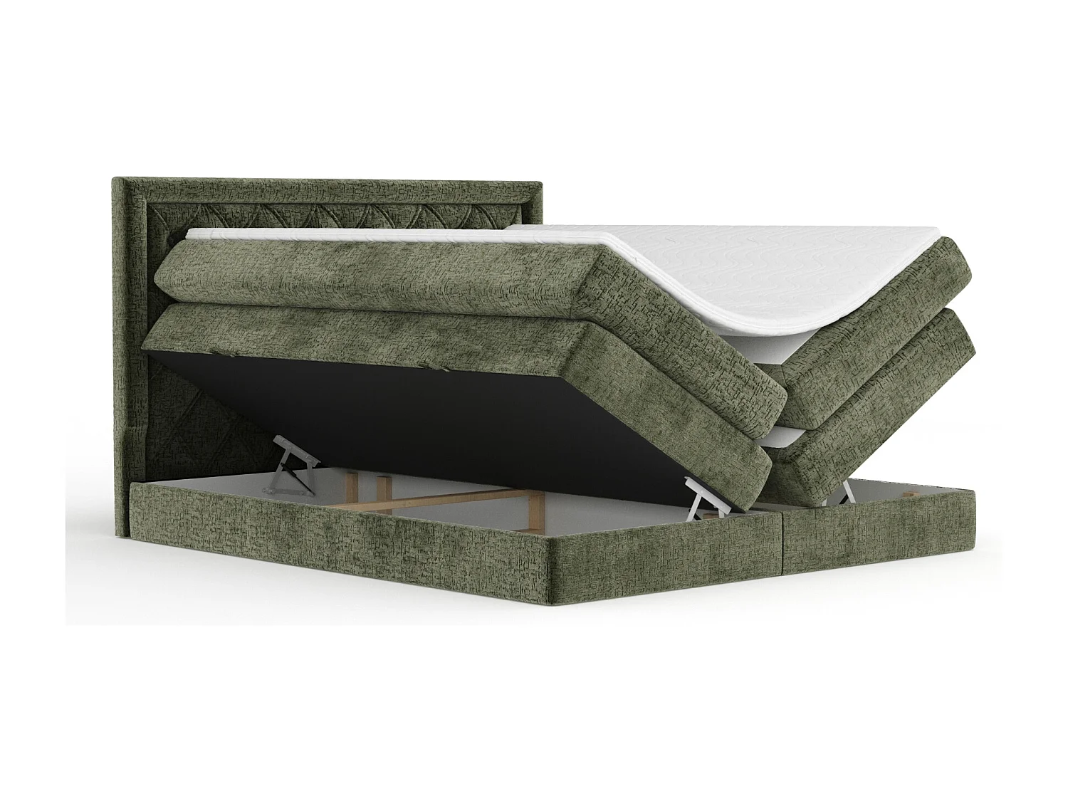 Boxspringbett aus Chenille-Stoff Aurelia - Matratze - Toppermatratze - 180x200 cm - olivenfarbe