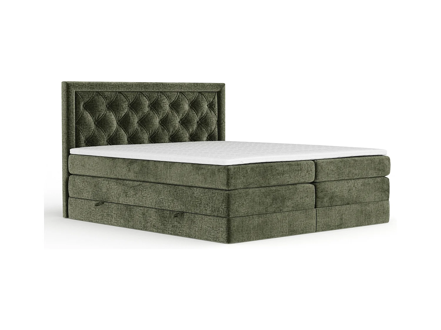 Lit boxspring en tissu chenille Aurelia - matelas - surmatelas - 180x200 cm - vert olive
