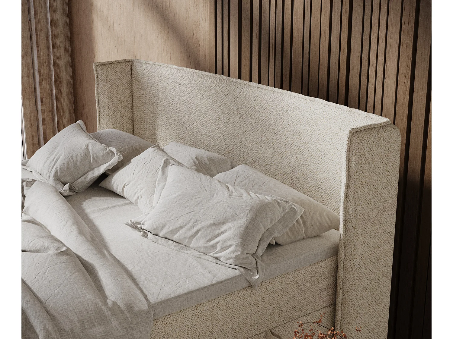 Lit boxspring en tissu bouclette Segni - matelas - surmatelas - 140x200 cm - beige