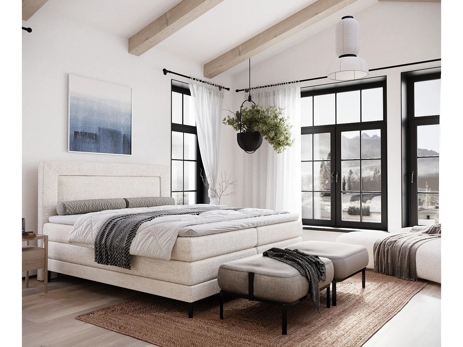 Lit boxspring en toile tissée Madame - matelas - surmatelas - 140x200 cm - creme