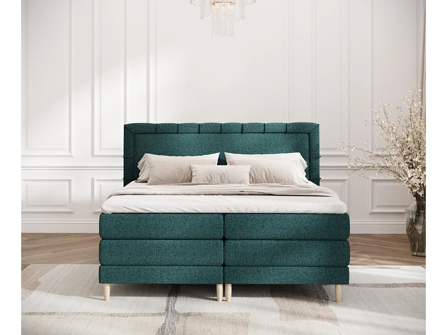 Lit boxspring en toile tissée Rimini - matelas - surmatelas - 160x200 cm - vert