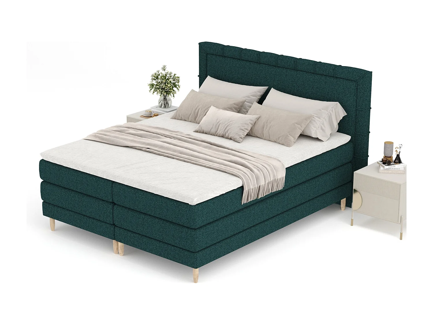 Boxspringbett aus Webstoff Rimini - Matratze - Toppermatratze - 160x200 cm - grün