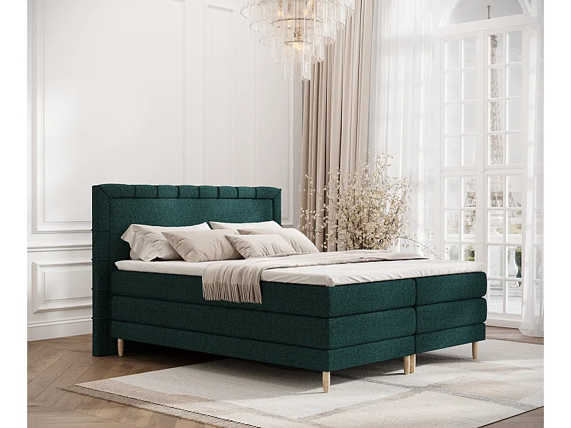 Lit boxspring en toile tissée Rimini - matelas - surmatelas - 160x200 cm - vert