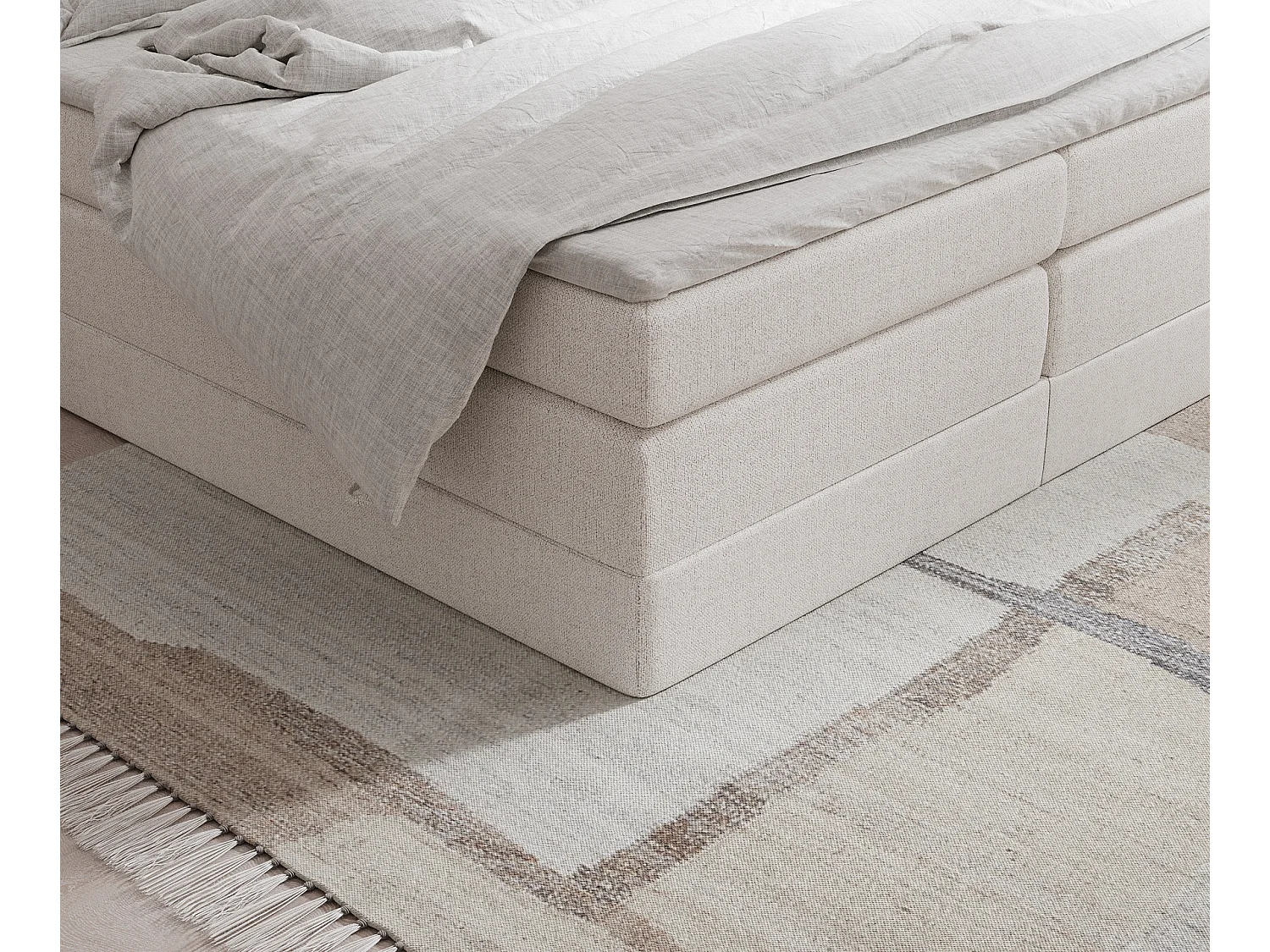 Boxspringbett aus Webstoff Juniper - Matratze - Toppermatratze - 200x200 cm - beige