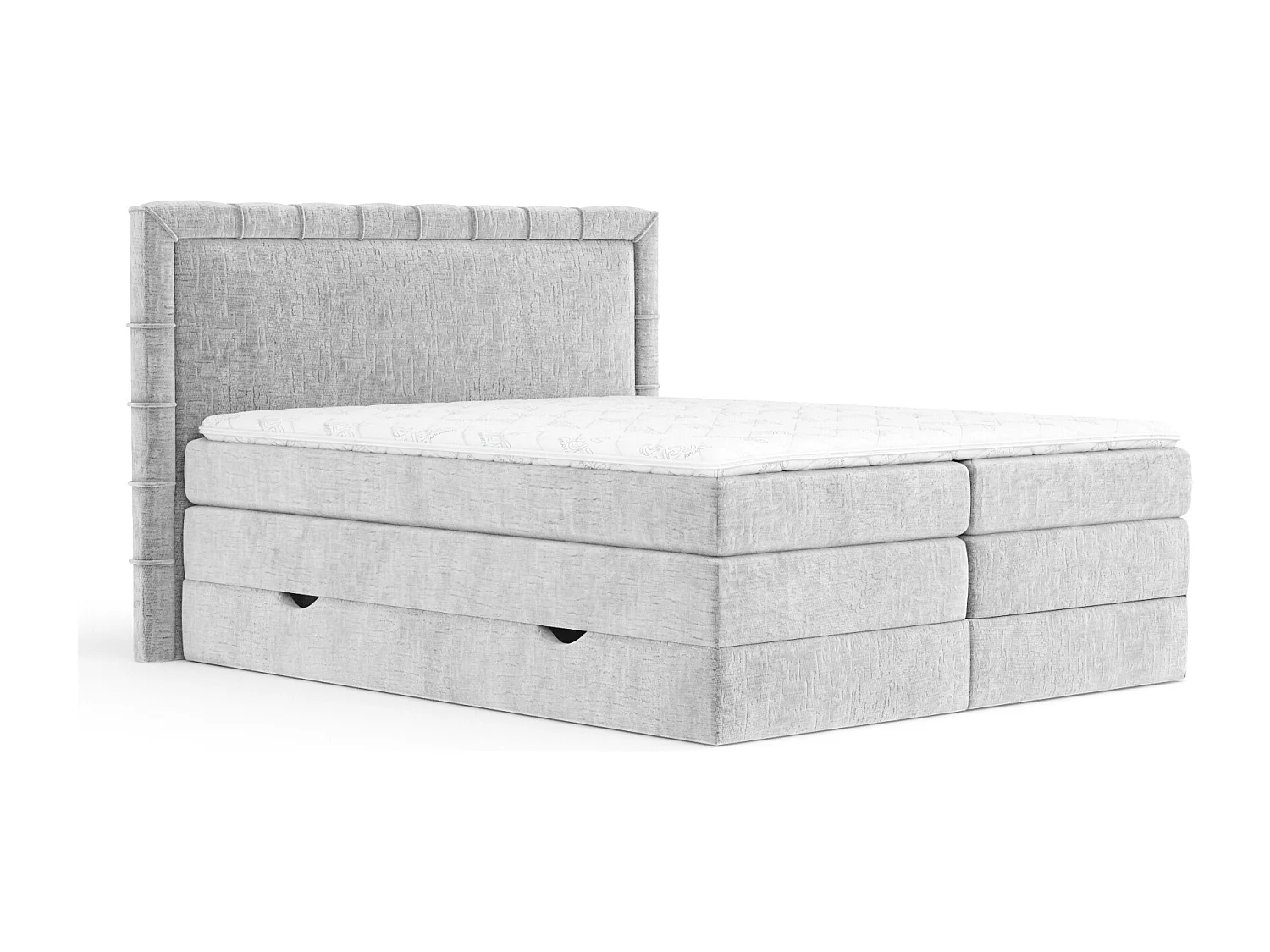 Lit boxspring en tissu chenille Rosabel - matelas - surmatelas - 140x200 cm - gris clair