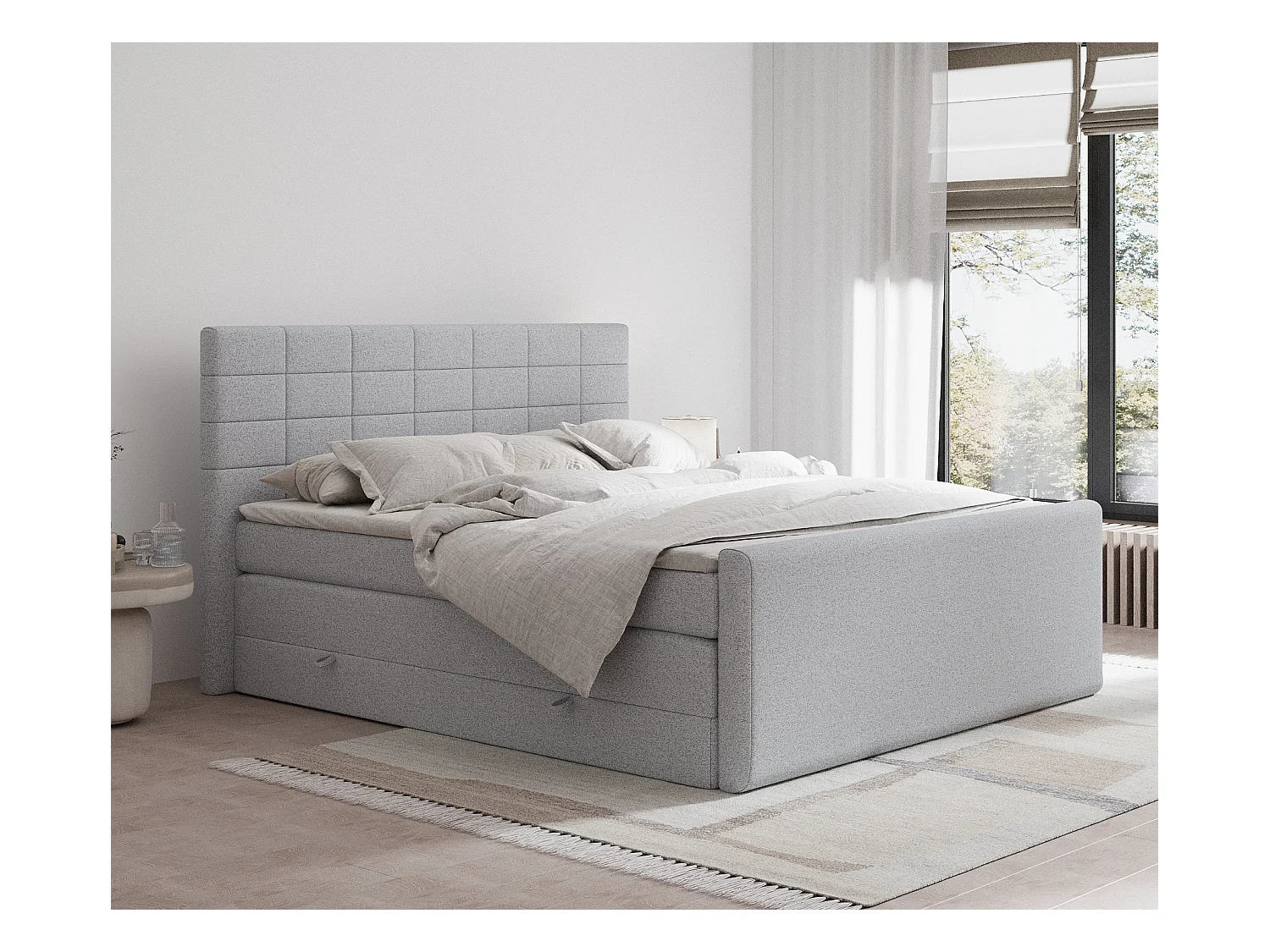 Lit boxspring en toile tissée Ava - matelas - surmatelas - 160x200 cm - gris clair