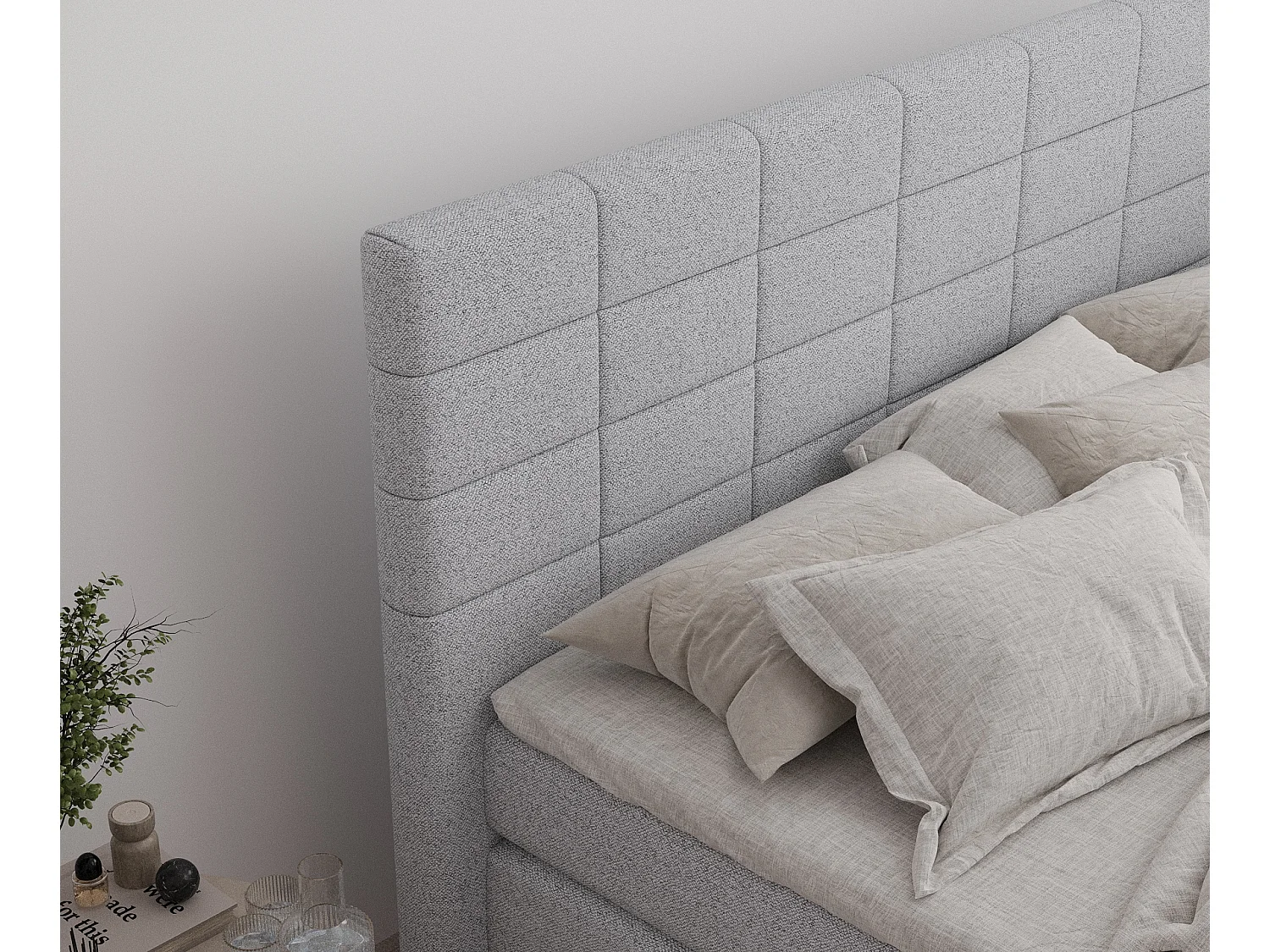 Boxspringbett aus Webstoff Ava - Matratze - Toppermatratze - 160x200 cm - hellgrau