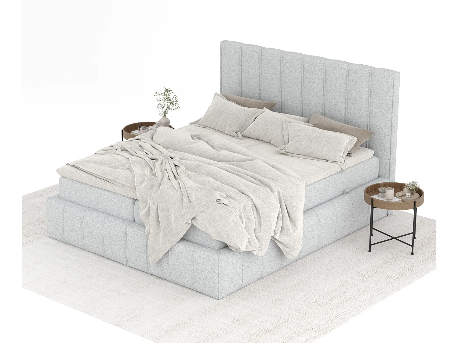 Boxspringbett aus Webstoff Moretti - Matratze - Toppermatratze - 200x200 cm - hellgrau