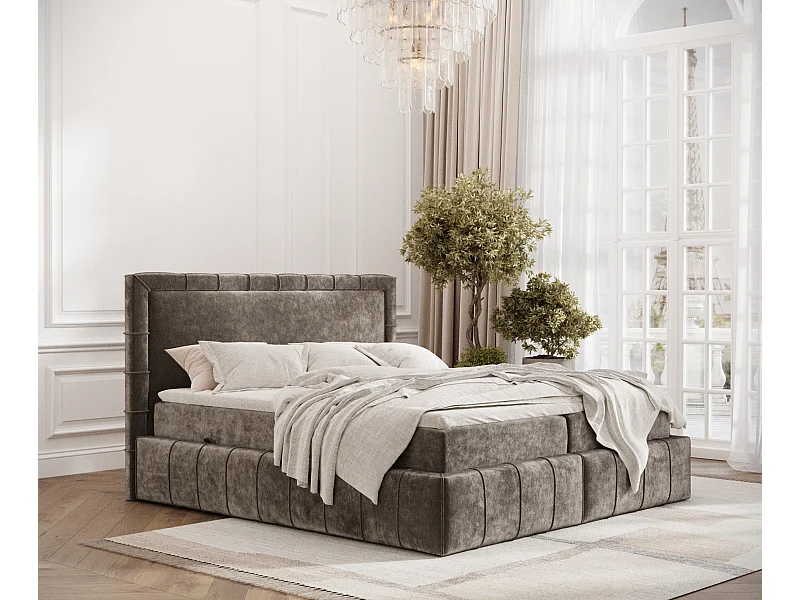 Boxspringbett aus Chenille-Stoff Sundown - Matratze - Toppermatratze - 160x200 cm - braun