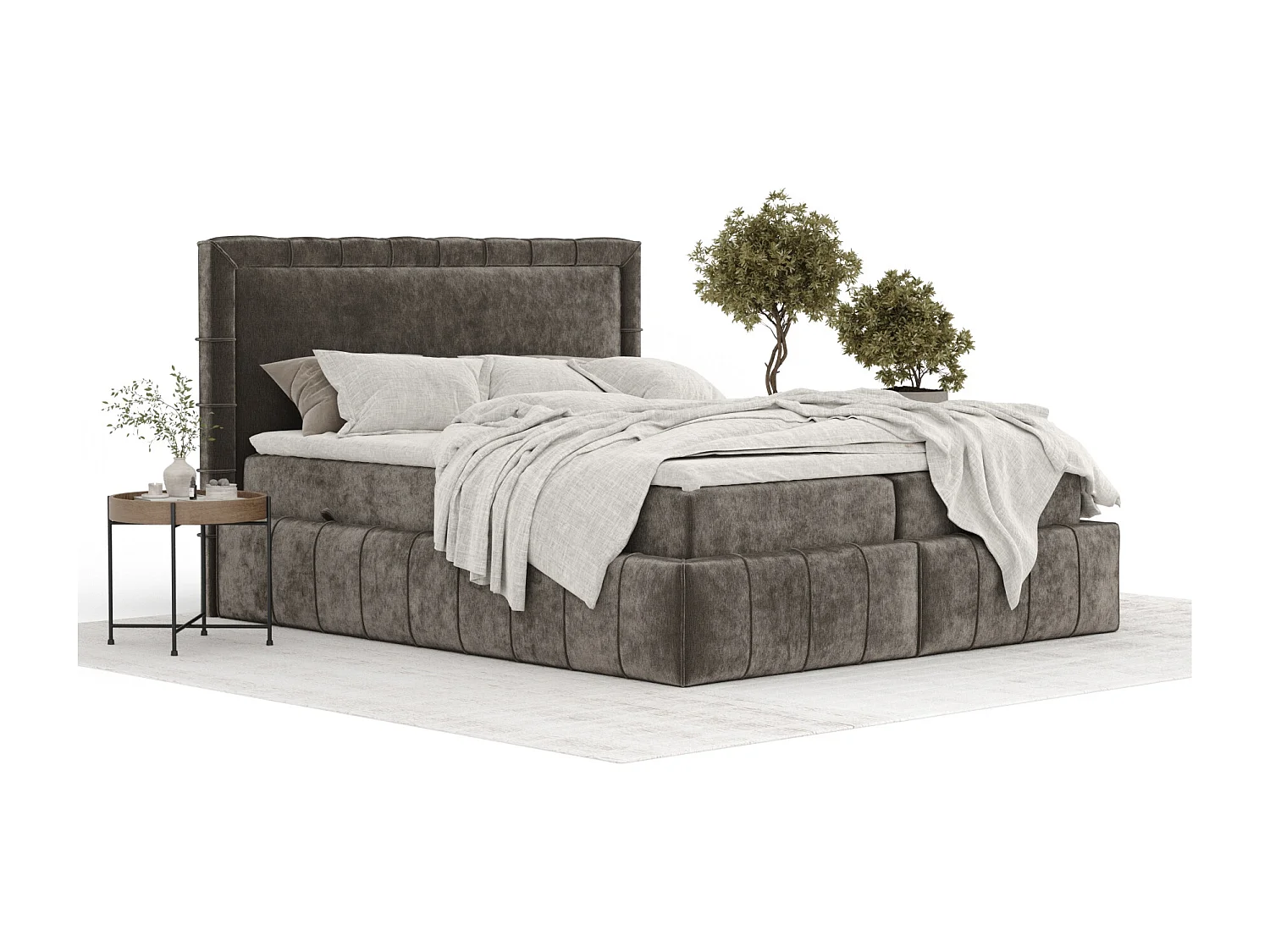 Lit boxspring en tissu chenille Sundown - matelas - surmatelas - 160x200 cm - brun