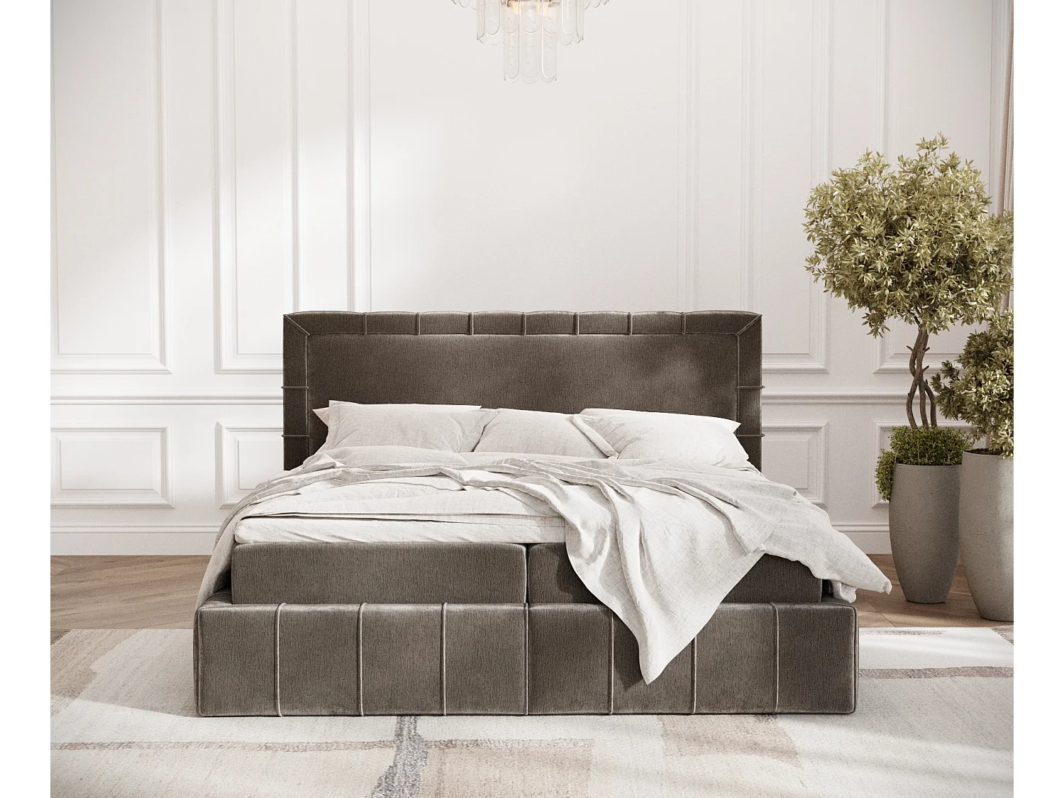Lit boxspring en tissu chenille Sundown - matelas - surmatelas - 160x200 cm - brun