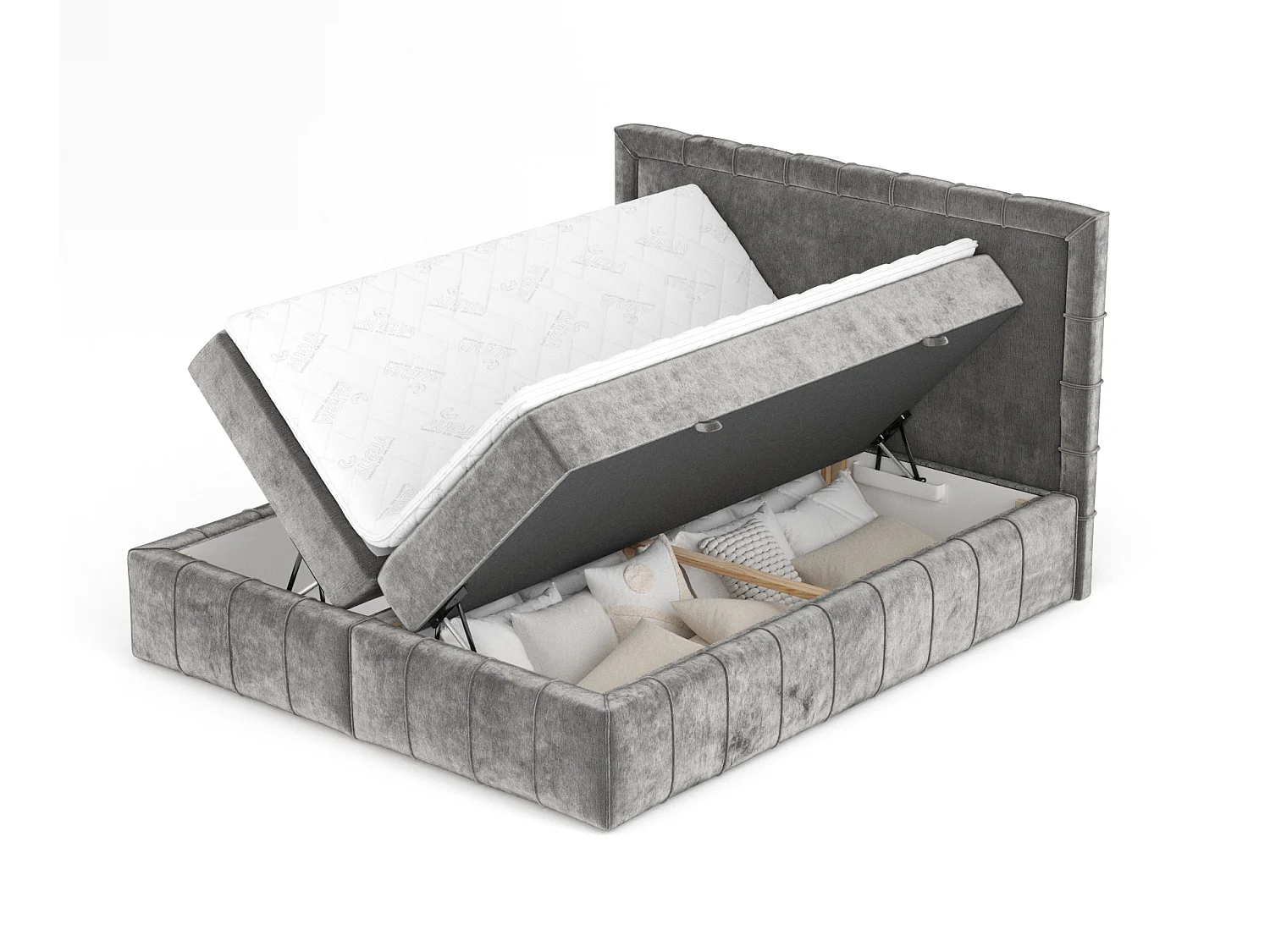 Boxspringbett aus Chenille-Stoff Sundown - Matratze - Toppermatratze - 180x200 cm - grau