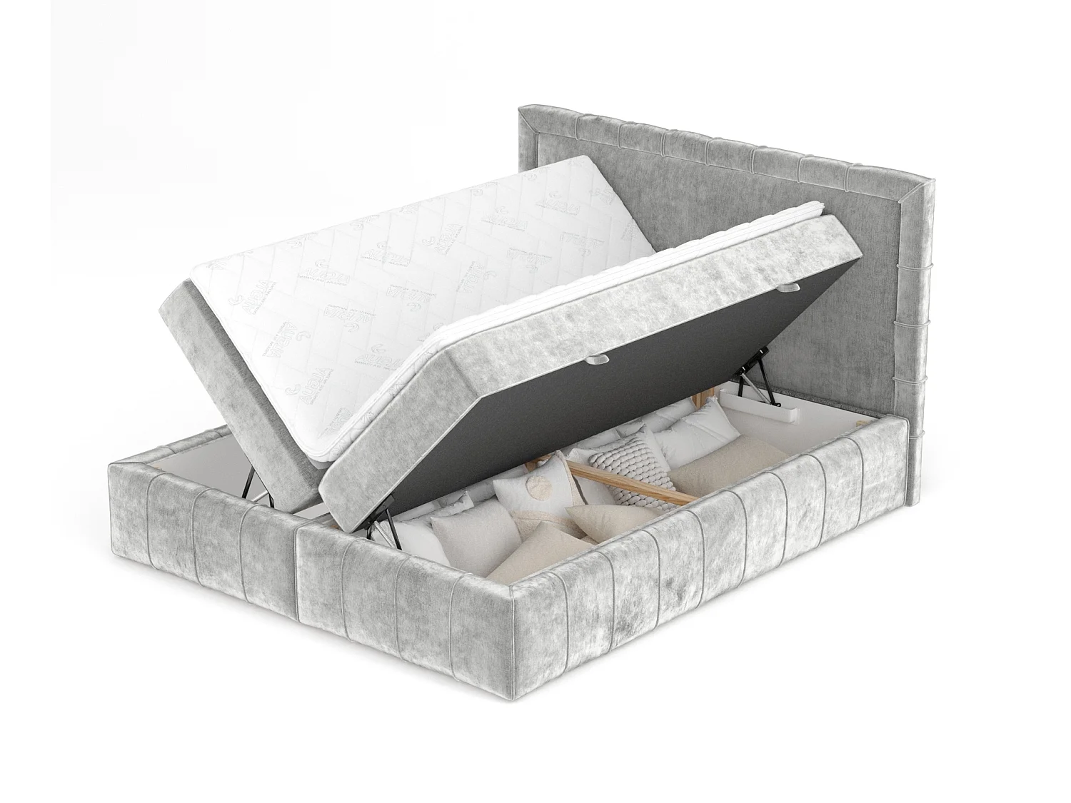 Boxspringbett aus Chenille-Stoff Sundown - Matratze - Toppermatratze - 140x200 cm - hellgrau