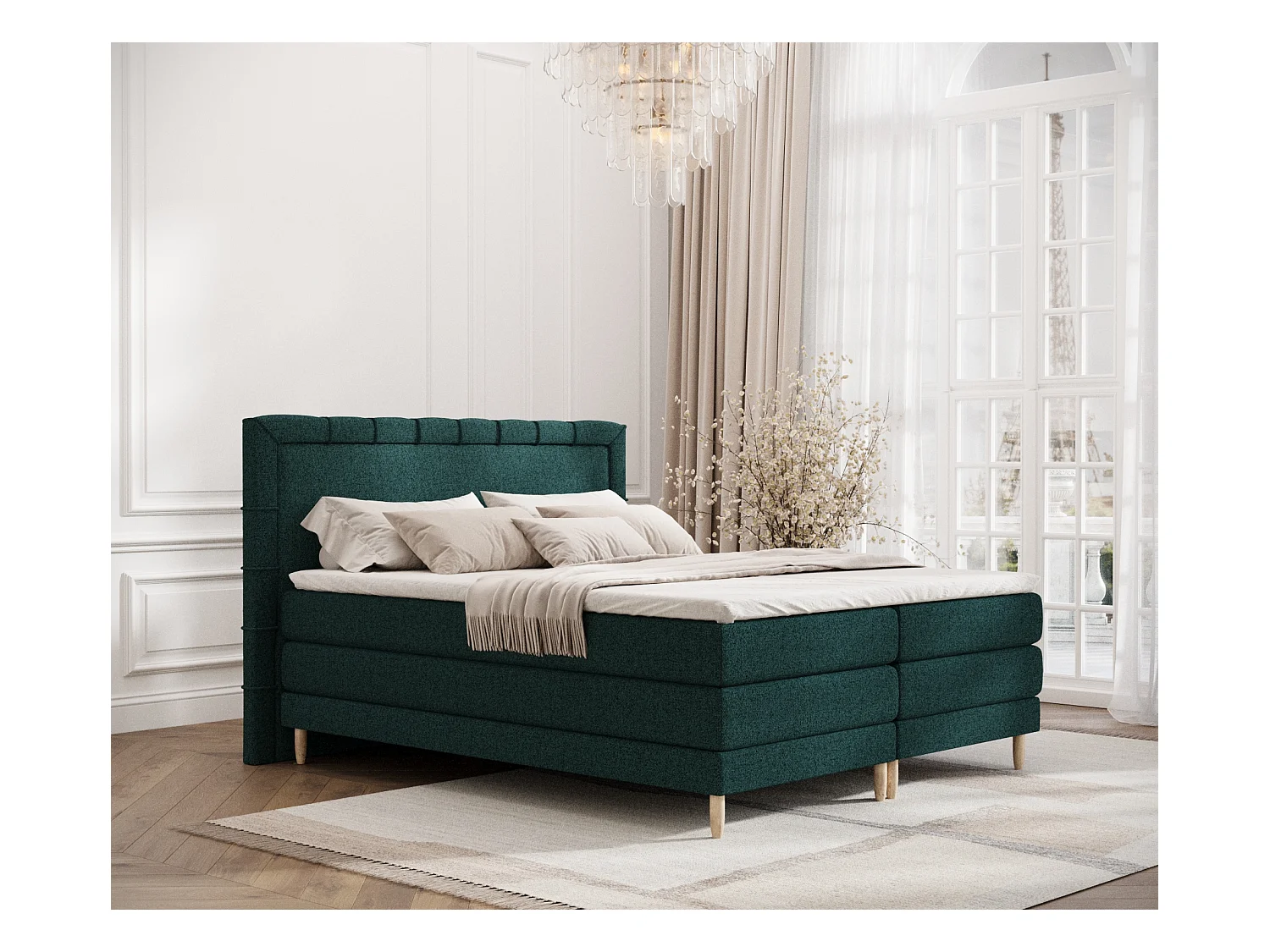 Lit boxspring en toile tissée Rimini - matelas - surmatelas - 200x200 cm - vert