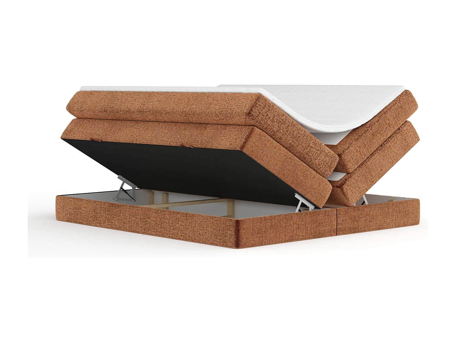 Boxspringbett aus Chenille-Stoff Juniper - Matratze - Toppermatratze - 140x200 cm - kupferfarbe