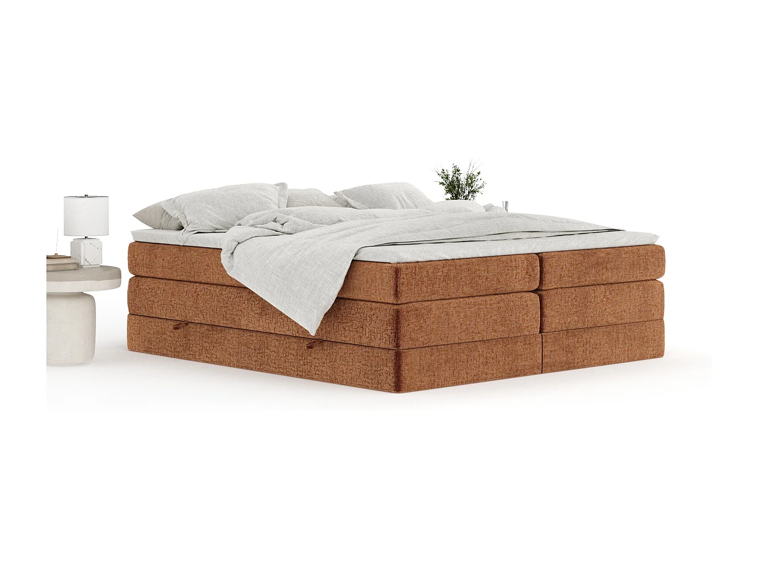 Boxspringbett aus Chenille-Stoff Juniper - Matratze - Toppermatratze - 140x200 cm - kupferfarbe