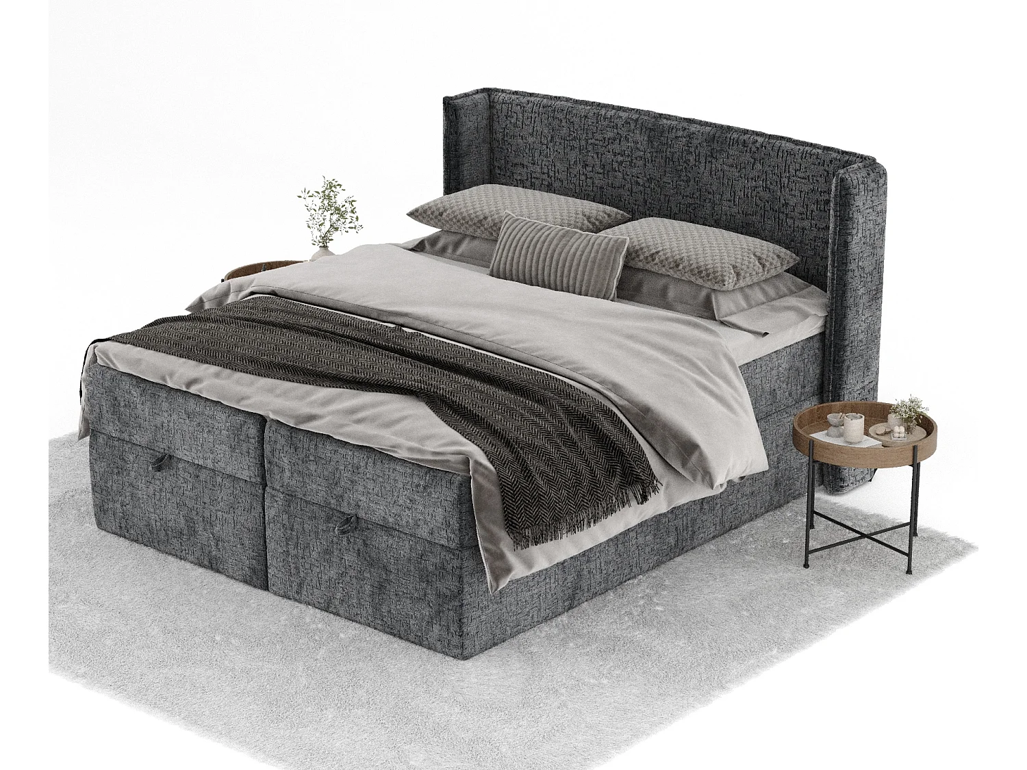 Lit boxspring en tissu chenille Passion - matelas - surmatelas - 140x200 cm - anthracite
