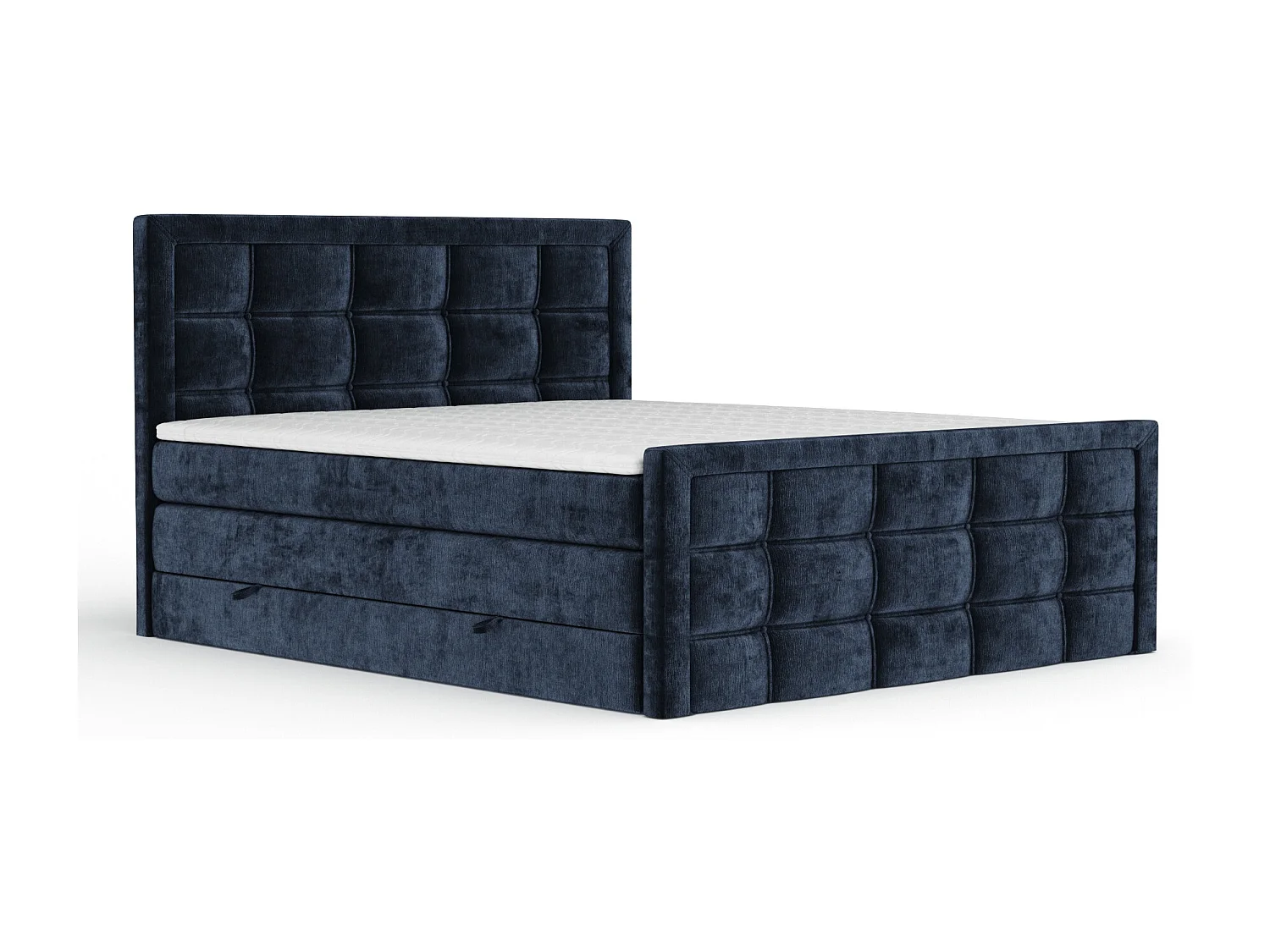 Lit boxspring en tissu chenille Ambrosia - matelas - surmatelas - 180x200 cm - bleu marine