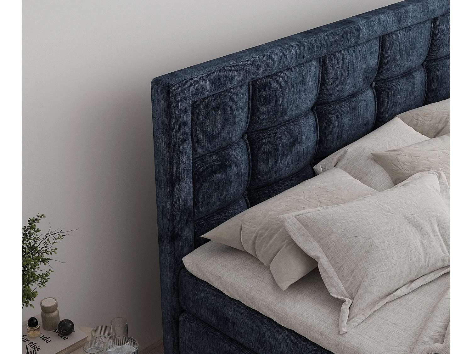 Boxspringbett aus Chenille-Stoff Ambrosia - Matratze - Toppermatratze - 180x200 cm - marineblau