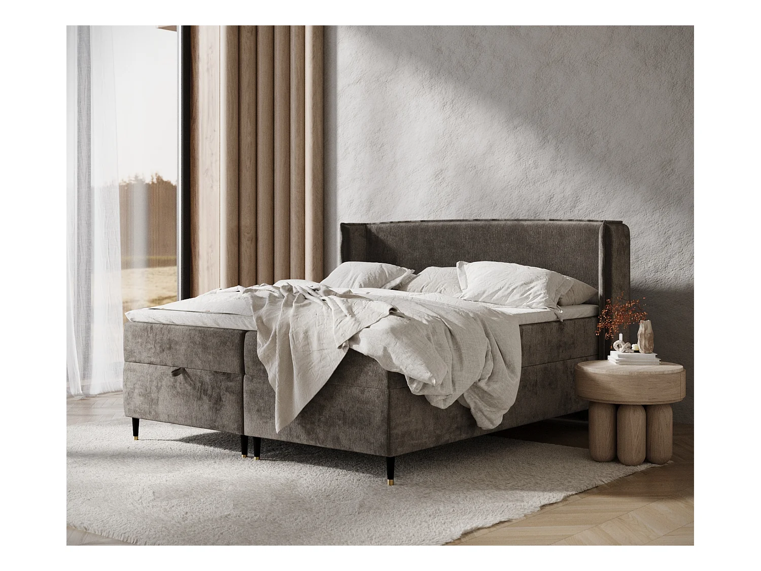 Lit boxspring en tissu chenille Monpelli - matelas - surmatelas - 140x200 cm - brun
