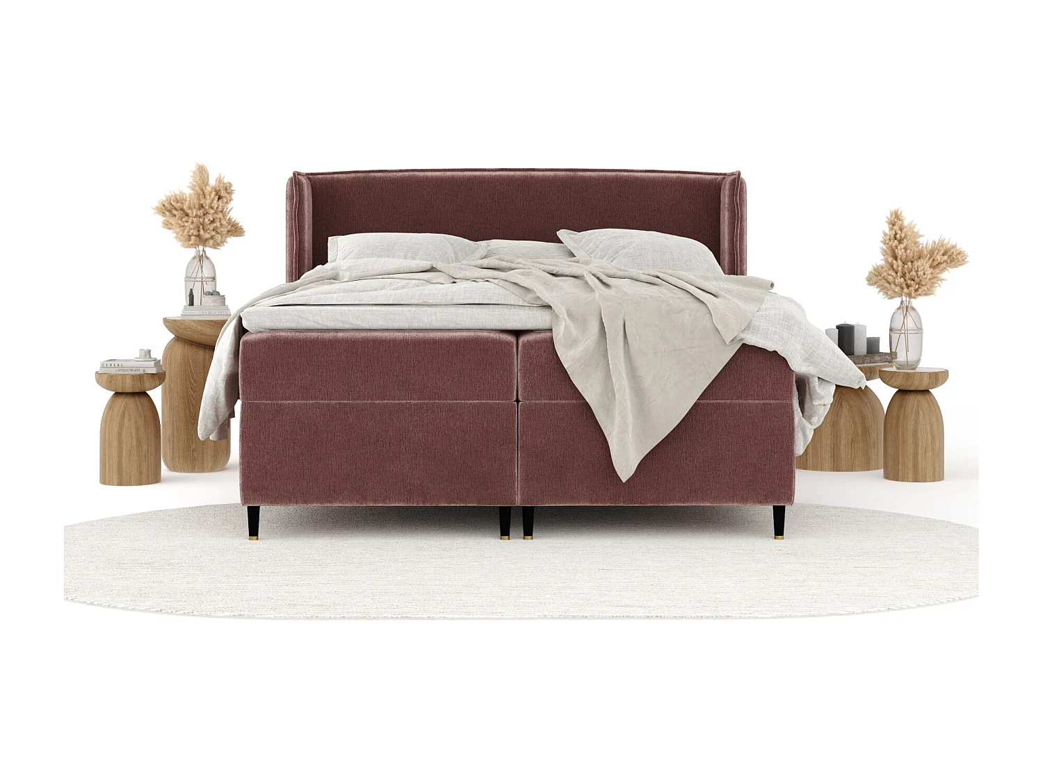 Lit boxspring en tissu chenille Segni - matelas - surmatelas - 180x200 cm - rose