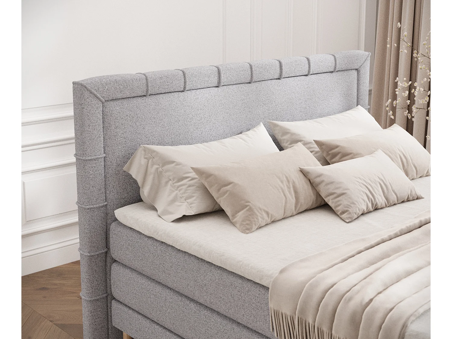 Boxspringbett aus Webstoff Rimini - Matratze - Toppermatratze - 140x200 cm - hellgrau