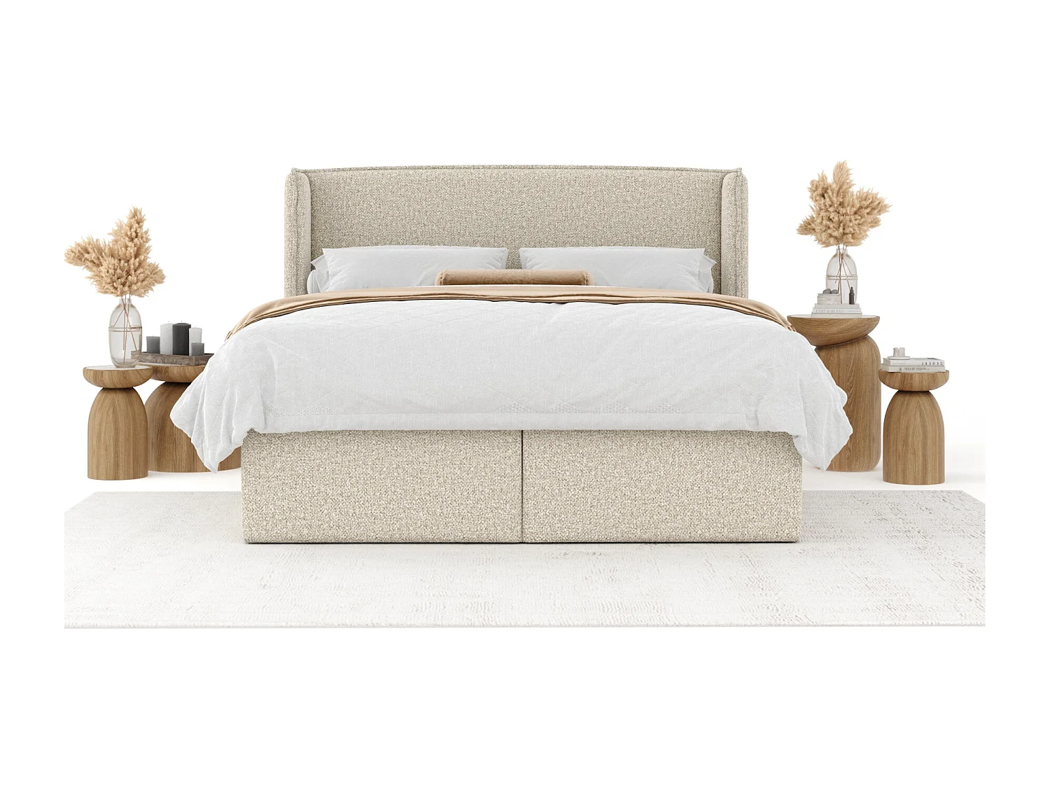 Boxspringbett aus Boucle-Stoff Skyline - Matratze - Toppermatratze - 180x200 cm - beige