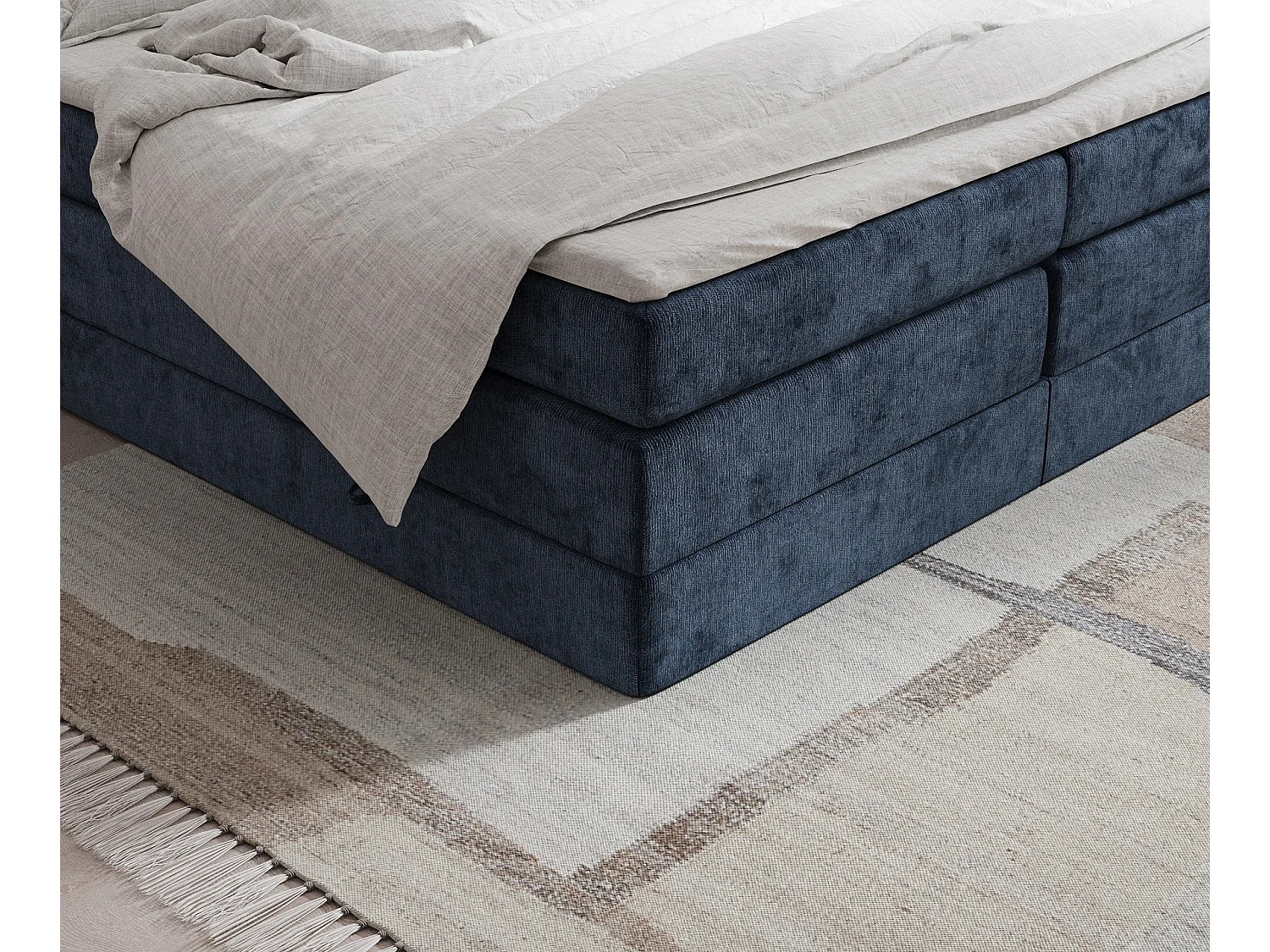 Boxspringbett aus Chenille-Stoff Juniper - Matratze - Toppermatratze - 180x200 cm - marineblau