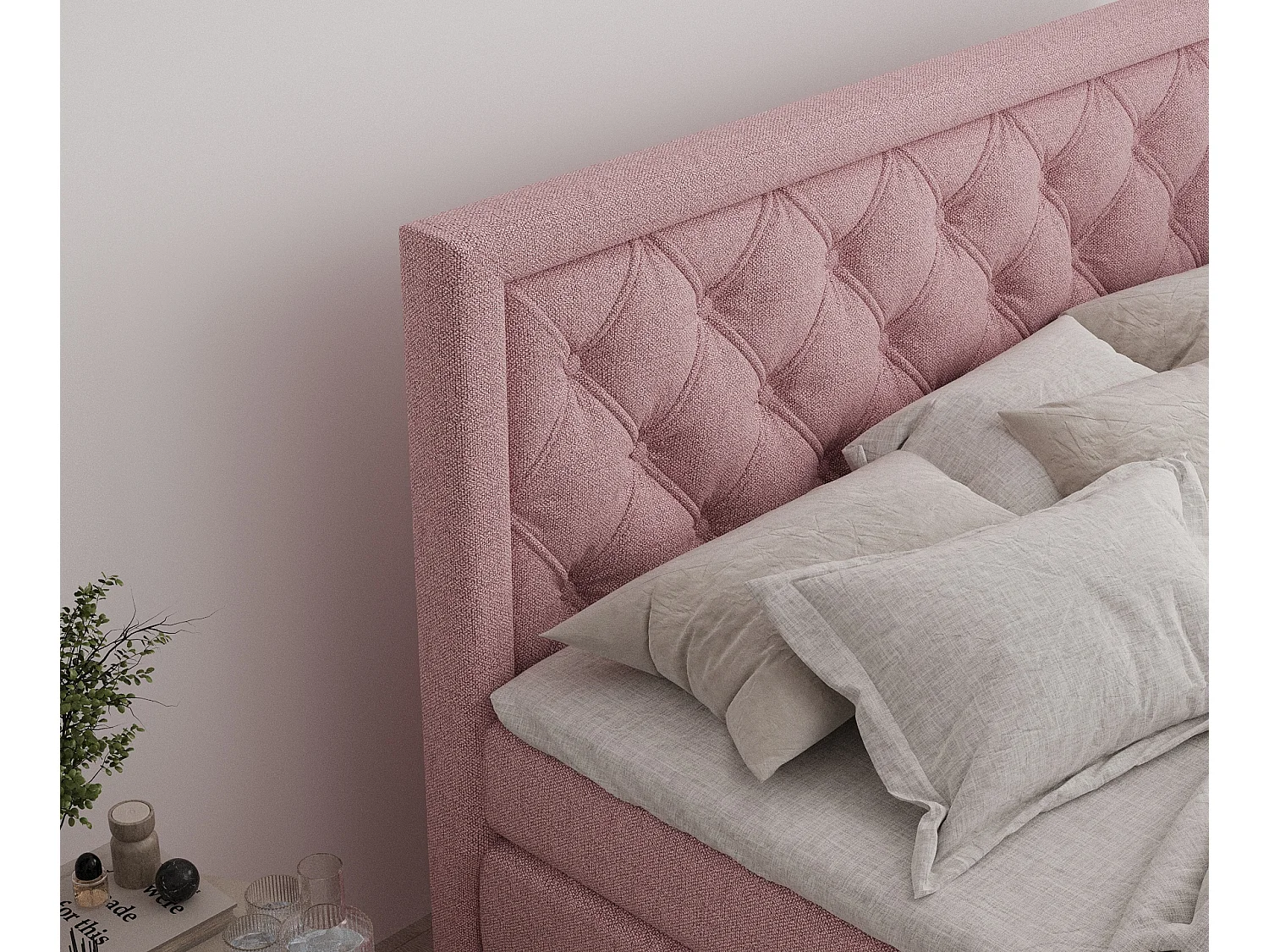 Lit boxspring en toile tissée Aurelia - matelas - surmatelas - 180x200 cm - rose