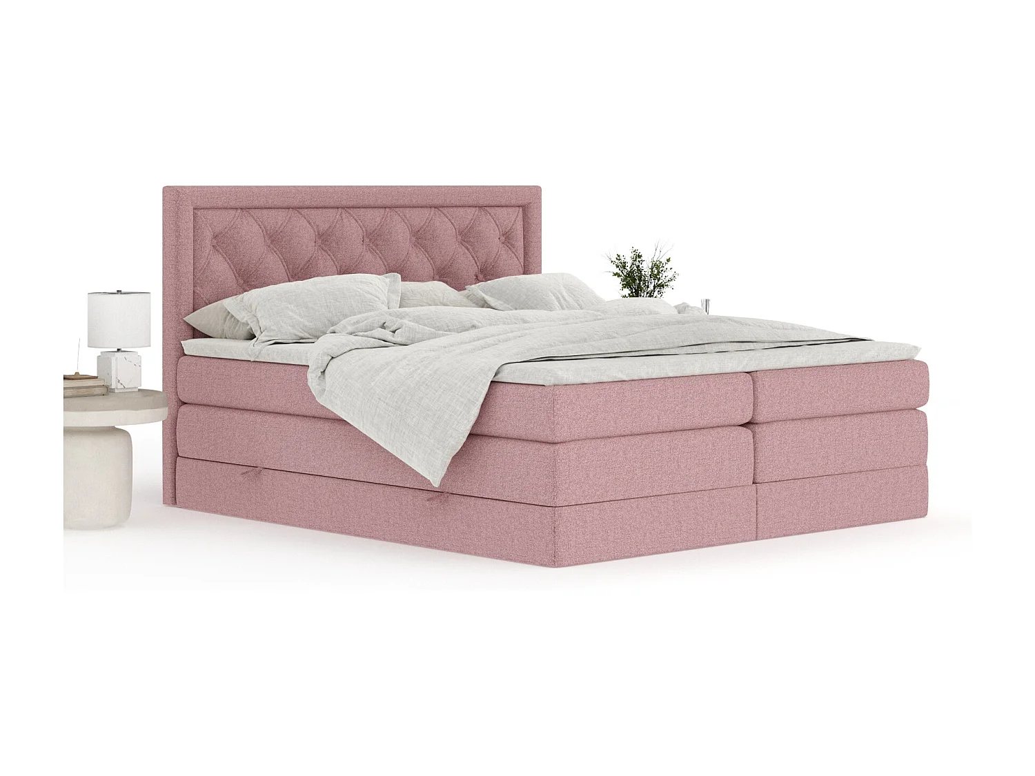 Boxspringbett aus Webstoff Aurelia - Matratze - Toppermatratze - 180x200 cm - rosa