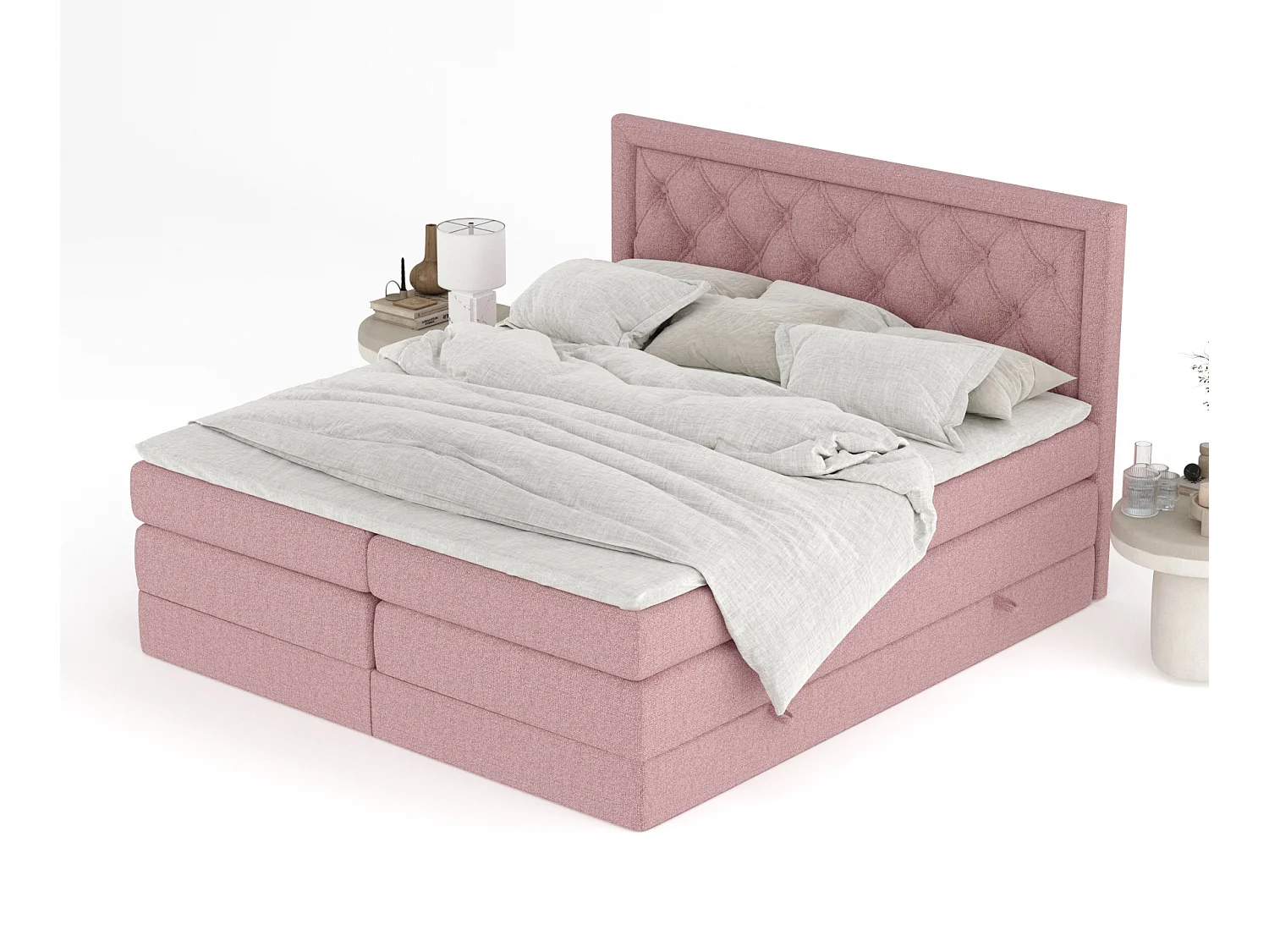 Boxspringbett aus Webstoff Aurelia - Matratze - Toppermatratze - 180x200 cm - rosa
