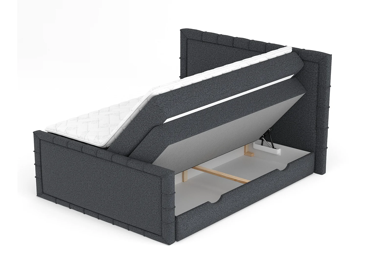 Lit boxspring en toile tissée Estelle - matelas - surmatelas - 140x200 cm - noir