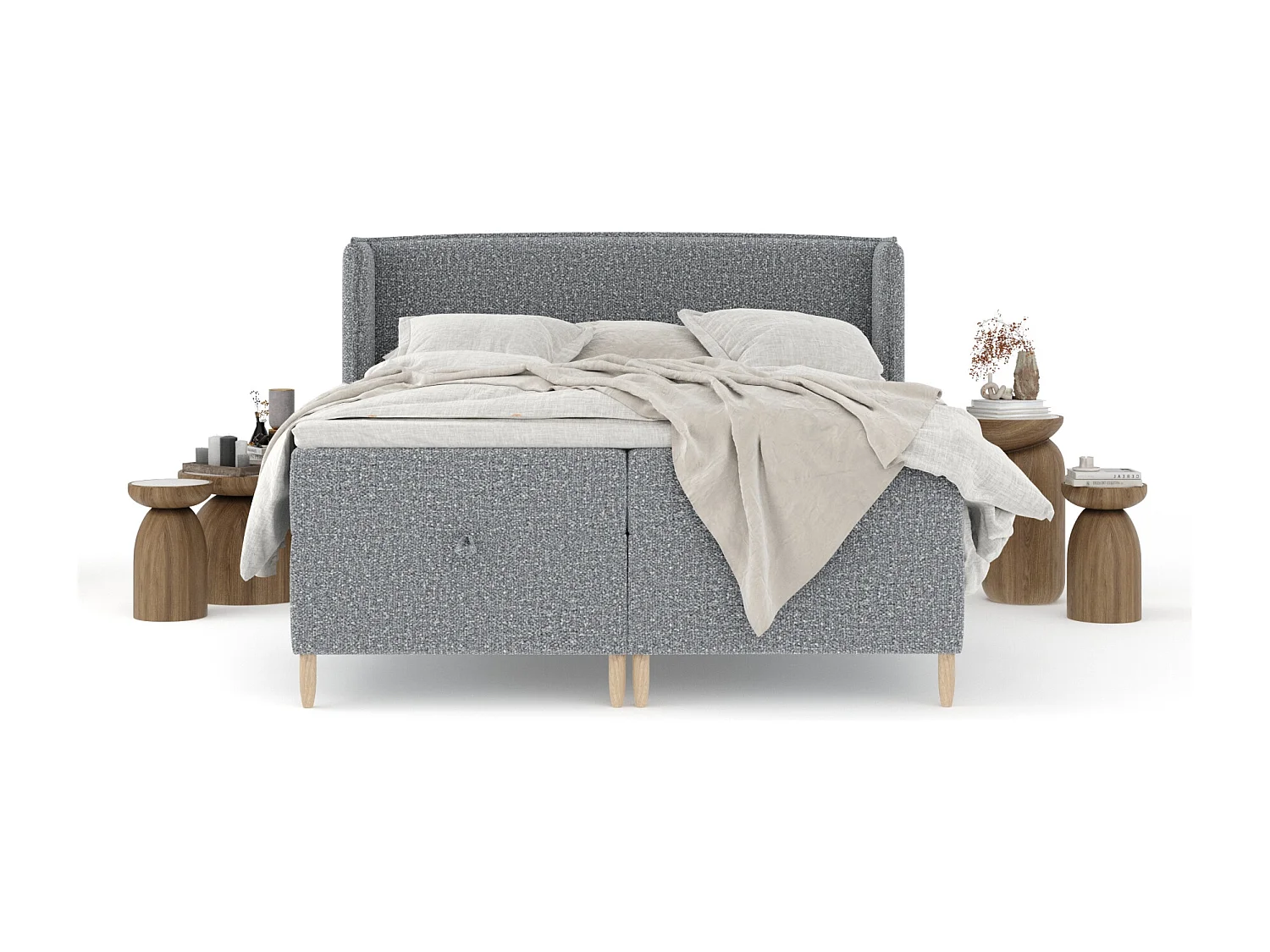 Lit boxspring en tissu bouclette Monpelli - matelas - surmatelas - 160x200 cm - gris