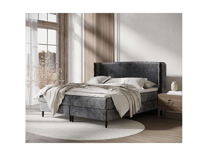 Boxspringbett aus Chenille-Stoff Ardis - Matratze - Toppermatratze - 160x200 cm - anthrazit
