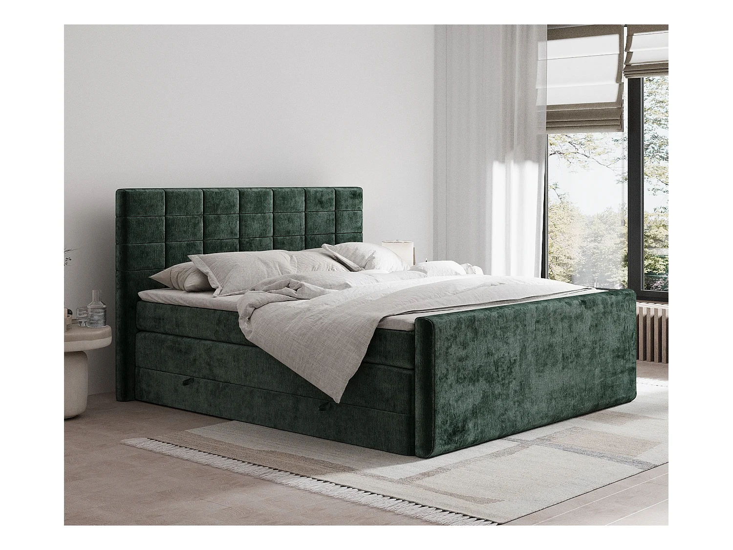 Lit boxspring en tissu chenille Ava - matelas - surmatelas - 180x200 cm - vert