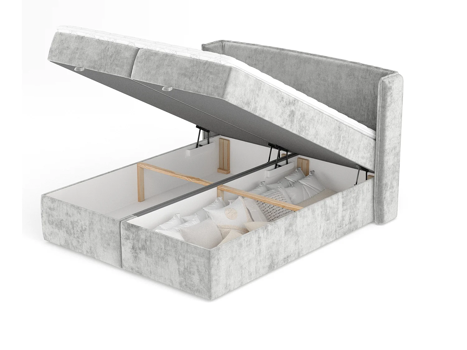 Lit boxspring en tissu chenille Passion - matelas - surmatelas - 140x200 cm - gris clair