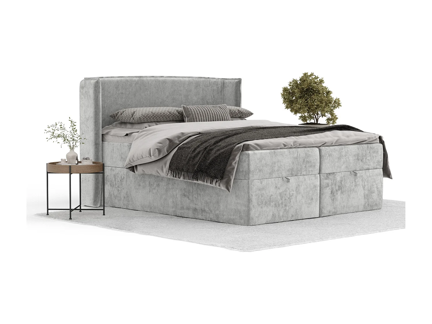 Lit boxspring en tissu chenille Passion - matelas - surmatelas - 140x200 cm - gris clair