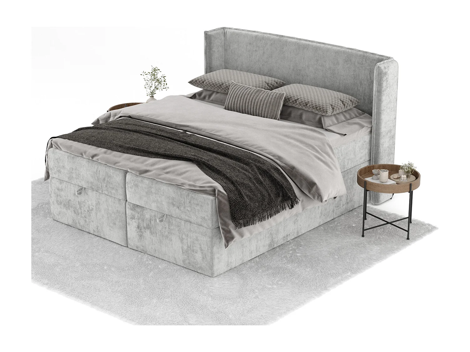 Boxspringbett aus Chenille-Stoff Passion - Matratze - Toppermatratze - 140x200 cm - hellgrau
