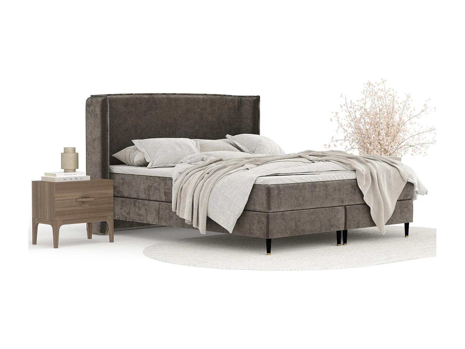 Boxspringbett aus Chenille-Stoff Ardis - Matratze - Toppermatratze - 160x200 cm - braun