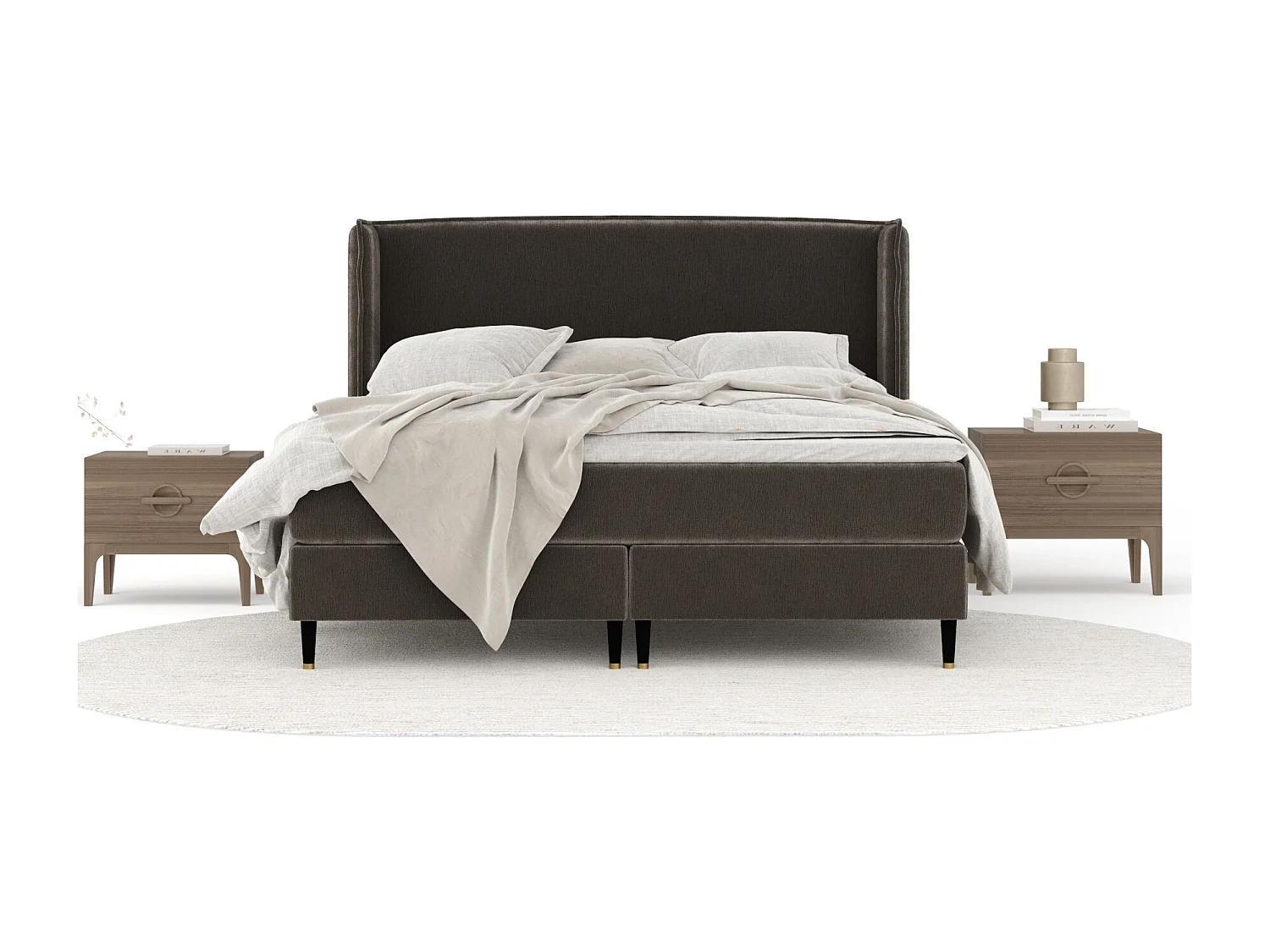 Lit boxspring en tissu chenille Ardis - matelas - surmatelas - 160x200 cm - brun