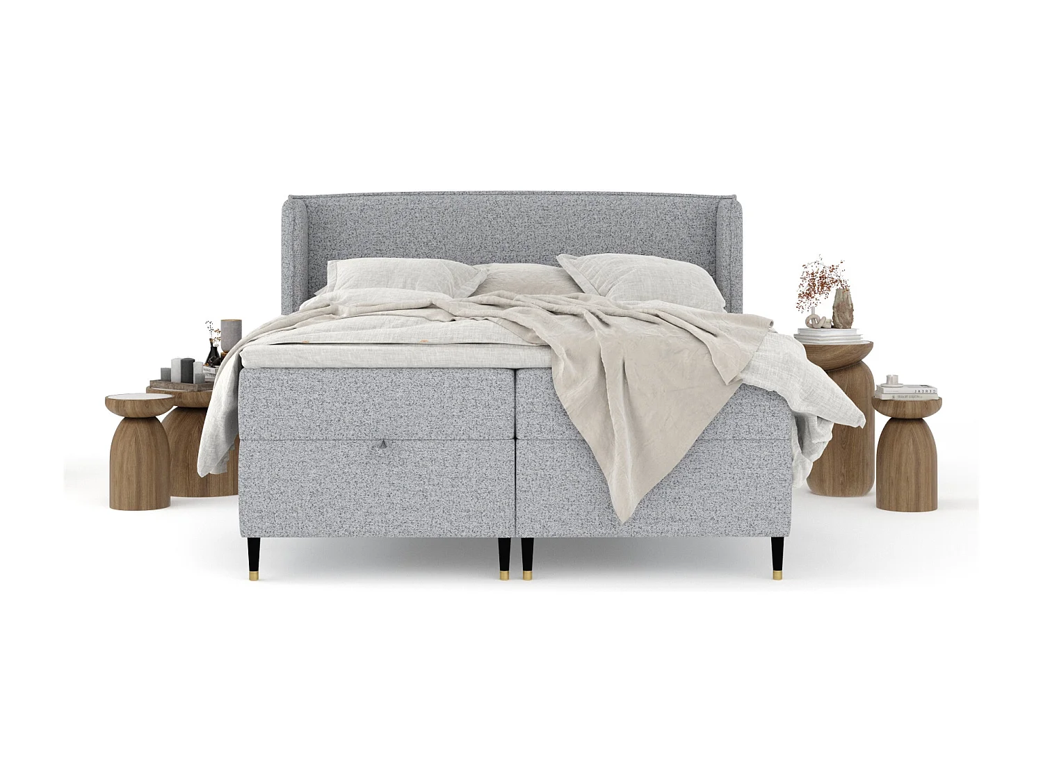 Boxspringbett aus Webstoff Monpelli - Matratze - Toppermatratze - 200x200 cm - grau