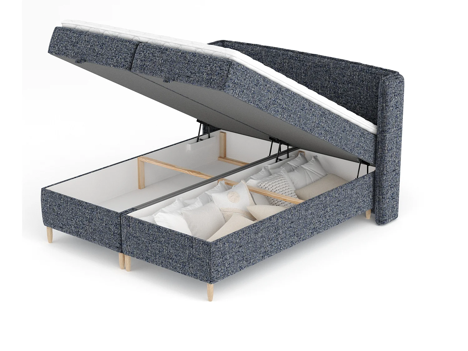 Boxspringbett aus Webstoff Monpelli - Matratze - Toppermatratze - 200x200 cm - marineblau