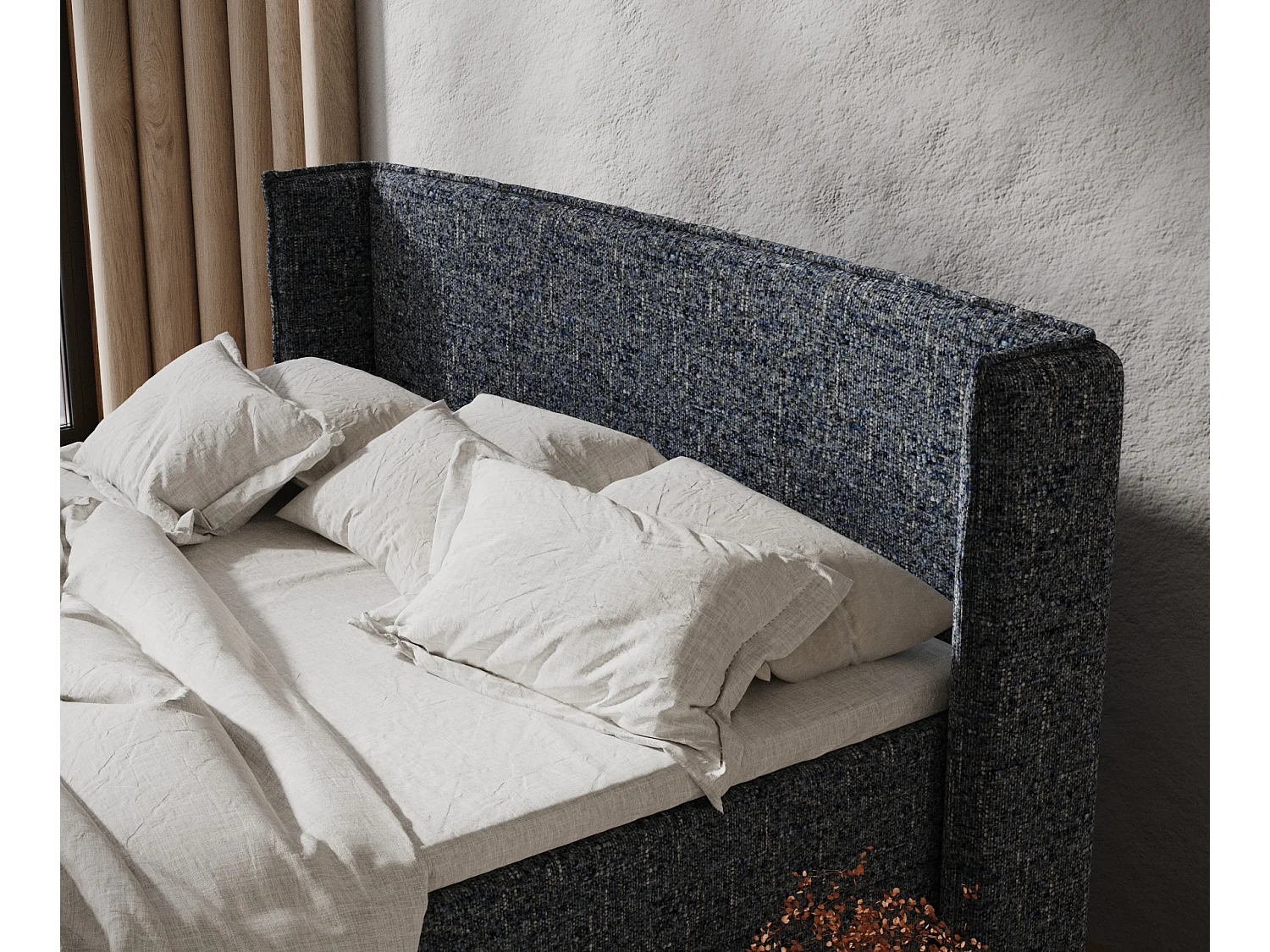 Łóżko boxspring w tkaninie plecionej Monpelli - materac - topper - 200x200 cm - granatowy