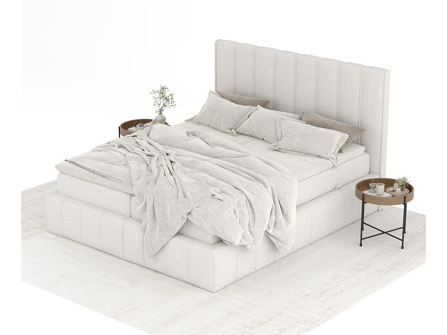 Boxspringbett aus Webstoff Moretti - Matratze - Toppermatratze - 140x200 cm - beige