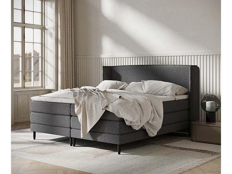 Lit boxspring en toile tissée Carizzo - matelas - surmatelas - 160x200 cm - noir