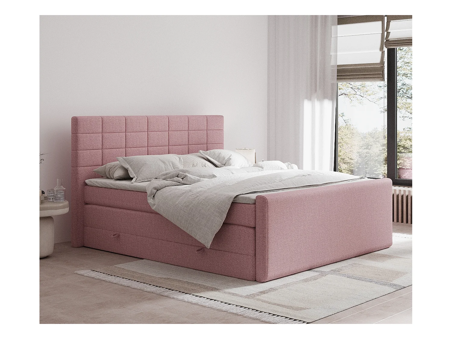 Lit boxspring en toile tissée Ava - matelas - surmatelas - 160x200 cm - rose