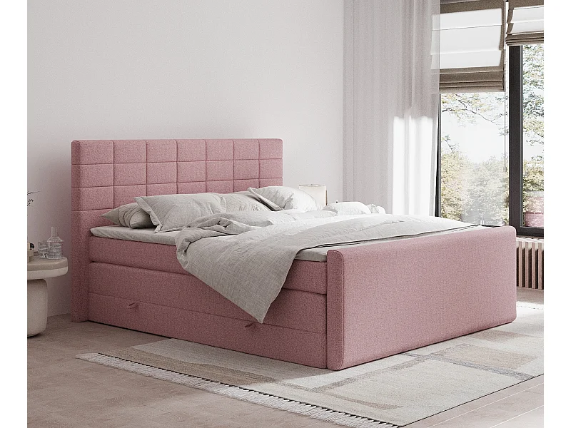 Lit boxspring en toile tissée Ava - matelas - surmatelas - 160x200 cm - rose