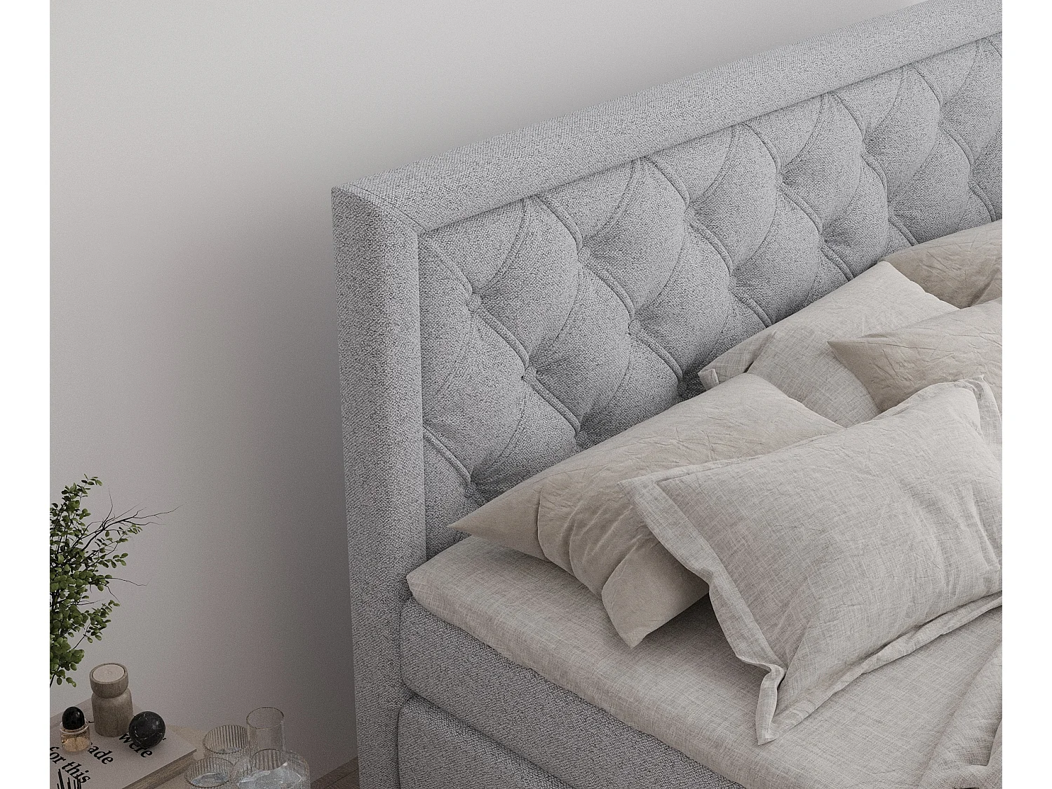 Boxspringbett aus Webstoff Aurelia - Matratze - Toppermatratze - 160x200 cm - hellgrau