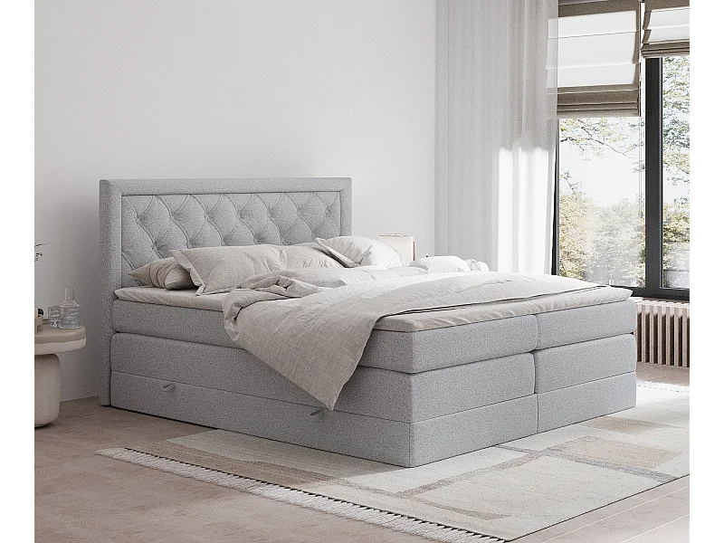 Lit boxspring en toile tissée Aurelia - matelas - surmatelas - 160x200 cm - gris clair